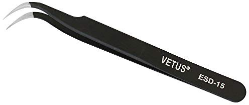 Vetus ESD-15 Antistatische SMD-Pinzette, nicht magnetisch, Edelstahl, abgeschrägte Spitze, Schwarz