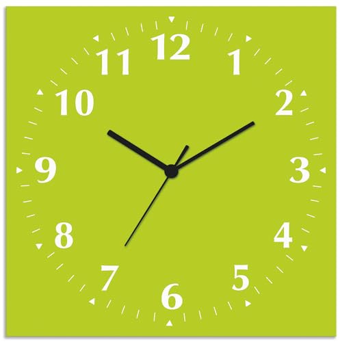 ARTLAND Wanddeko Wanduhr ohne Tickgeräusche Alu Quarzuhr 30x30 cm Quadratisch Lautlos 12 Ziffern Farbig Schlichtes Design Grün Hellgrün S7KE