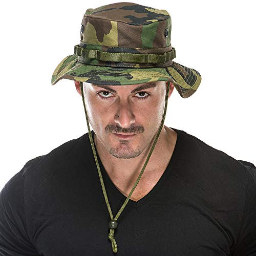MOOSELANDER – Herren Camo Boonie Hut mit abnehmbarem Sonnenbrillen, Woodlang / Camouflage, Einheitsgröße