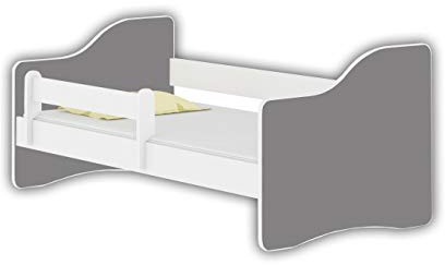 ACMA Jugendbett 160x80 Kinderbett mit Rausfallschutz und Matratze, Weiß Happy, Farbe Grau, mit Lattenrost, stabil, Kinderzimmer Bett, Jugendmöbel