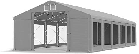 Das Company Transparente Fenster Partyzelt 6x12m wasserdicht grau Zelt 580g/m² PVC Plane Ganzjährig Stabil Gartenzelt Winter Plus ISDT