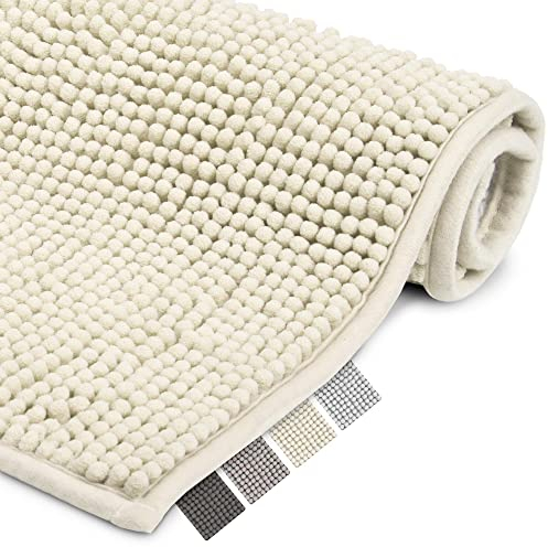 Beautissu Badematte rutschfest 70x120 cm Chenille Badezimmerteppich Groß Flauschig Badteppich rutschfest waschbar Badvorleger Bad Teppich Badezimmer Duschvorleger Badematte Beige – BeauMare WR