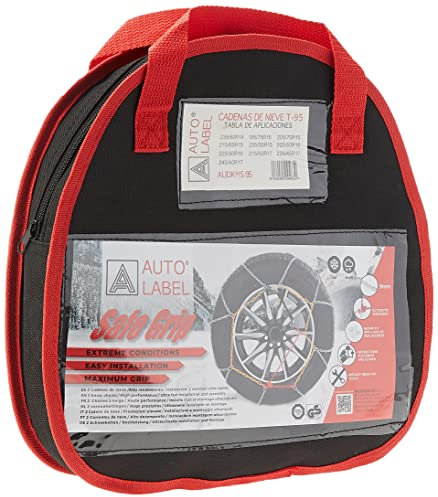 Autolabel Juego de 2 Cadenas de Nieve Metálicas Safe Grip Eslabón 9mm. Homologadas TÜV ÖNORM (Talla según Medidas de neumáticos) (Talla 95)