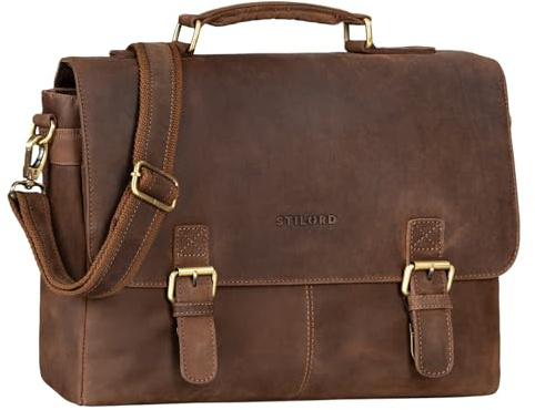 STILORD Dorian Große Aktentasche Leder Herren Vintage Businesstasche zum Umhängen mit 15.6 Zoll Laptop-Fach Trolley Aufsteckbar Farbe:Veleta - braun