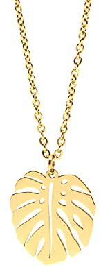 Nuoli® Blatt Kette Damen Gold (45 + 5cm verstellbar) Halskette mit Monstera Schmuck Anhänger für Frauen & Mädchen, aus Edelstahl