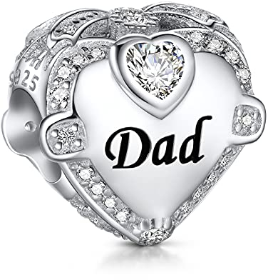 NINGAN 925 Silber Herz Charms für Familie Papa Perlen Familie Charm Perlen ein GeburtstagsgeschenkGeeignet für Damenarmbänder und -ketten