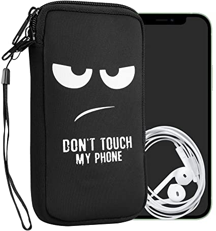 kwmobile Handytasche für Smartphones XL - 6,7/6,8 - Neopren Handy Tasche Hülle Cover Case Schutzhülle - Don't Touch My Phone Weiß Schwarz - 17,2 x 8,4 cm Innenmaße