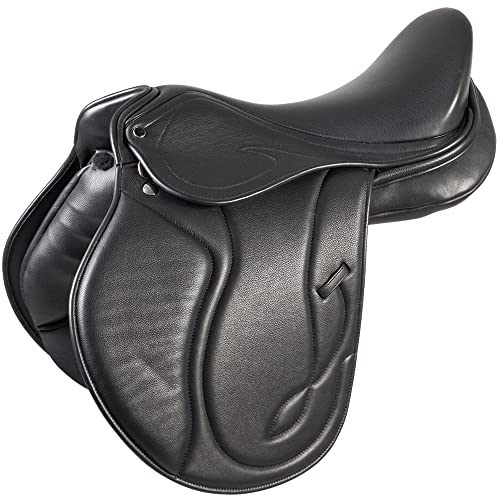 PFIFF 102871 Vielseitigkeits-Sattel Linus, Ledersattel halbtiefer Sitz, Schwarz Full 18 Zoll