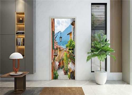 FLFK 3D Türtapete Selbstklebend TürPoster 77x200cm-Italien Kleinstadtstraße Türaufkleber Abziehen und Aufkleben Mauer Aufkleber Zuhause Dekor(2 Stk/Set)