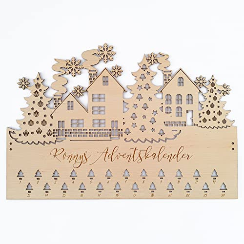 Foto Adventskalender personalisiert aus Holz zum Befüllen mit Fotos oder Kärtchen (Mit Briefumschläge)