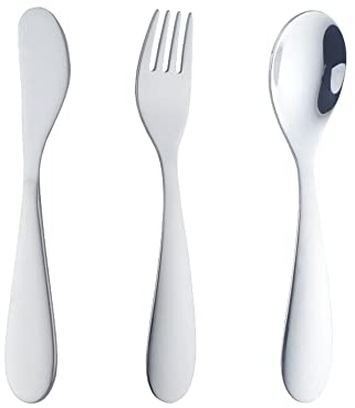 Silver Children Cutlery Metal, 3 Pcs Stainless Steel Kids Flatware Set with Knife/Fork/Spoon, Todller Silverware Healthy & Mirror Polished, Dishwasher Safe