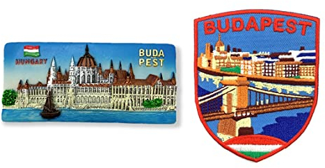 A-ONE Parlament of Budapest Hungary 3D Collection Kühlschrankmagnet 1PC+Széchenyi Kette Brücke Shirts bestickt Patch 1PC, Sammlerstück Kühlschrank Aufkleber, Kampf Patch für Kleidung Zubehör C192+413