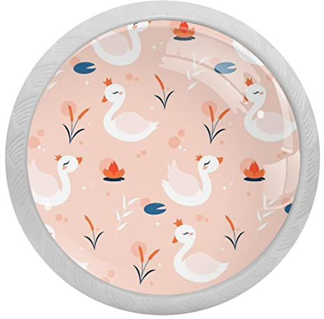 Schubladenknäufe mit niedlichem Schwan und Krone, für Kommoden, Türen, Schränke, Schubladen, 4 Stück