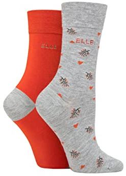 ELLE Ladies Bamboo Patterned and Plain Socks Pack of 2 Rust 4-8