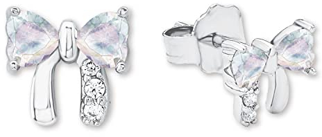Prinzessin Lillifee Ohrstecker 925 Sterling Silber Mädchen Kinder Ohrschmuck, mit Zirkonia synth., 0,7 cm, Silber, Schleife, Kommt in Schmuck Geschenk Box, 2034219