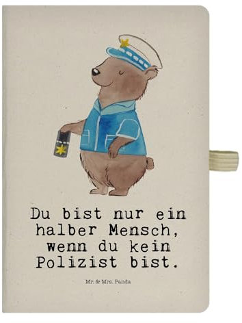 Mr. & Mrs. Panda DIN A5 Baumwoll Notizbuch Polizist Herz - Geschenk, Notizblock, Wachmann, Polizei, Kollegin, Adressbuch, Cop, Notizheft, Schenken,