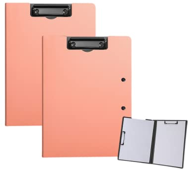 Faltbares Klemmbrett, Klemmbrett, faltbar, 22,9 x 32,5 cm, wasserdicht, A4 oder A3, Dateiabdeckung, Schreibklemmbretter mit zwei Metall-Clips, unterstützt horizontal und vertikal (Rosa, A4)