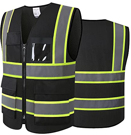 ASIPHITU Safety Vest for Men Women Reflective Construction Vest H-Black L