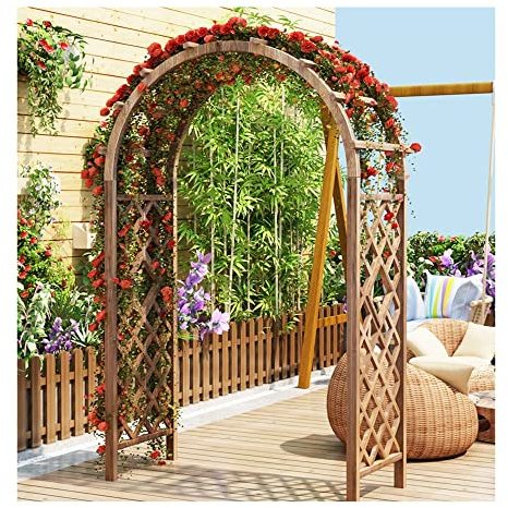 Outdoor Wooden Garden Arch Wedding Arbor, Trellis Arch Décor Shade Arch for Ceremony Party Lawn Backyard Decoration Plant Climbing Rose Vines Lawn Greenhouse Bridal Party (Color : Brown, Size : 1.4*