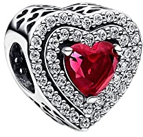 BEEUVIP Cuore di zircone rosso Charm per bracciali, ciondoli in argento 925, perline per collane, per la festa della mamma, compleanno, regalo di Natale