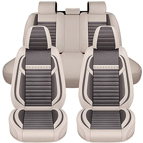 maiqiken Autositz Abdeckung Kompatibel mit Nissan Qashqai J10 J11 2006-2018 Protektoren Kissen Vorne und Hinten Atmungsaktiv und Wasserdicht Kunstleder Automotive Sitzbezüge Beige Kaffee(MH149)