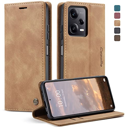 KZB Handyhülle für Xiaomi Redmi Note 12 Pro 5G Hülle für Xiaomi Poco X5 Pro 5G Premium Lederhülle Klappbar Flip Tasche Magnet Kartenfach Standfunktion Schutzhülle für Redmi Note 12 Pro 5G - Braun