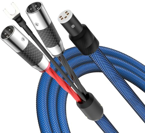 Viborg High End Phonokabel 1.5M Tonarmkabel LC802,OFC Versilbert Dirigent,2 x rhodinierte XLR stecker auf 5-Pol vergoldete Tonarmbuchse gerade mit separatem Erdungsleiter Für Plattenspieler