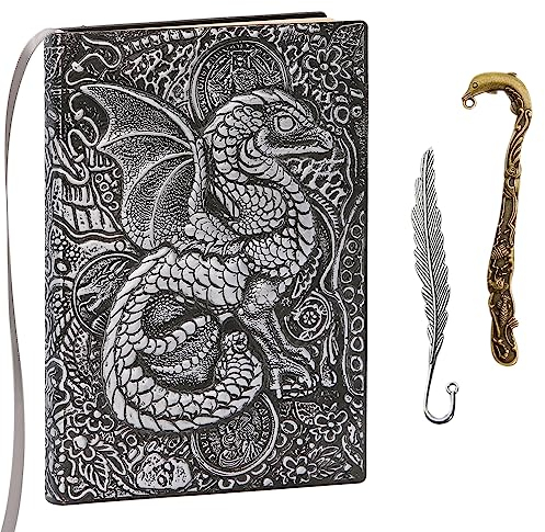 A.F.N.A.L Unliniertes Tagebuch - Drache Silber 3D-geprägtes Kunstmuster Hardcover Notizbuch Geschenk für Männer & Frauen, A5 Reise & Tagebuch Blanko Skizzenbuch für Zuhause, Büro & Schule, Scrapbook &