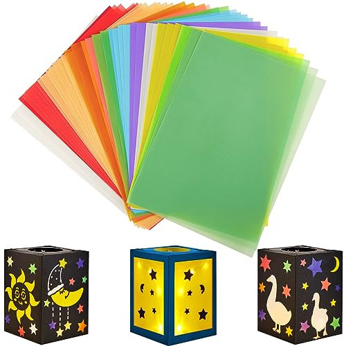 Faccito Transparentpapier für Laternen DIN A4 in 10 Bunten Farben 100 g pro Quadratmeter Pergamentpapier A4 Bedruckbare Architektenpapier Sankt Martin Lampionumzug Laternenlauf Basteln (40 Stück)