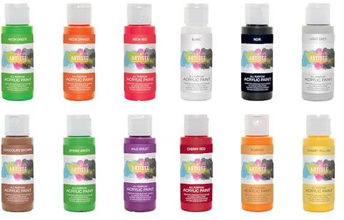 Artiste Halloween Theme Acrylic Paints 59ml Set of 12 Paints, Bring Your Halloween Craft to Life with Acrylic Paint, Mix for More Colours, Use On Paper, Card, Fabric, Wood, Ceramic, Paint Supplies