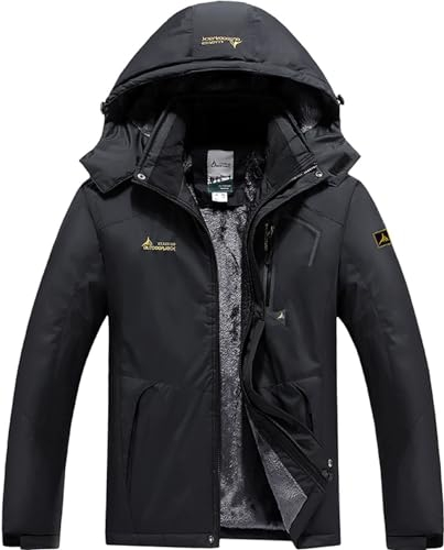 DAFENP Giacca Sci Uomo in Pile Giacca Montagna Trekking Impermeabile Antivento Calda Giubbotto Neve Snowboard Invernale Cappotto con Cappuccio All'aperto CFY815M-Black-XL