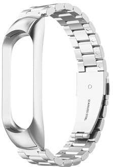 UsmAsk Metall-Stahl-Armband, passend for Xiaomi Mi Band 7 6 5, Ersatz-Armband, passend for Mi Band 3 4 5, schraubenloses Edelstahl-Armband (Color : Silver, Size : Miband7)