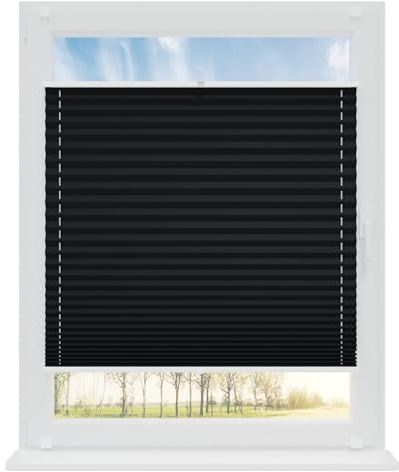 RENA Plissee ohne Bohren Rollos für Fenster | Faltrollos für Fenster & Tür | Plisseerollo nach Maß Verdunkelung | Fenster Rollos für Innen | Jalousie Schwarz 85x120 cm