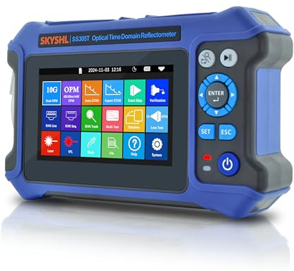 SKYSHL 1310nm/28dB+1550nm/26dB SM LWL OTDR mit OPM+10G OPM+OLS+VFL+Ereigniskarte+Optischer Verlusttester+Mehrfasertest+RJ45-Kabeltest Glasfaser Tester Kompatibel mit APC&UPC SC+FC+ST+LC-SS305T-2A1