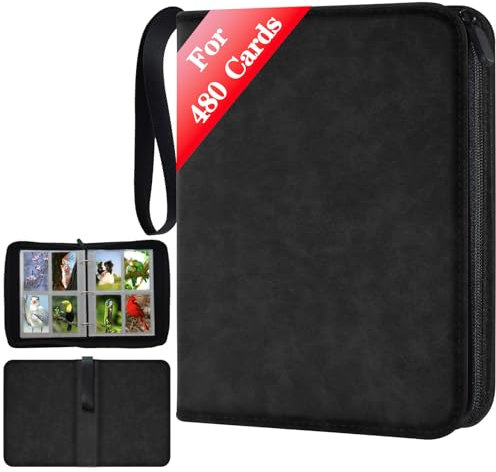 JUSONEY Sammelalbum für Karten, 4 seitlich Sammelalbum für bis zu 480 Karten, Sammelkarten Album Reißverschluss Binder für Sammelkarten MTG Karten Heft für Spielkarten für Sportkarten（Schwarz）