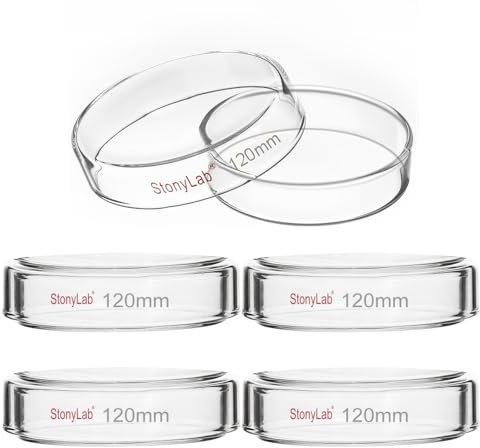 stonylab Petrischale aus Glas mit Deckel, 5er-Pack Borosilikatglas Zellkultur Schale Klare, Autoklavierbare Petrischale für das Labor, 120x25 mm