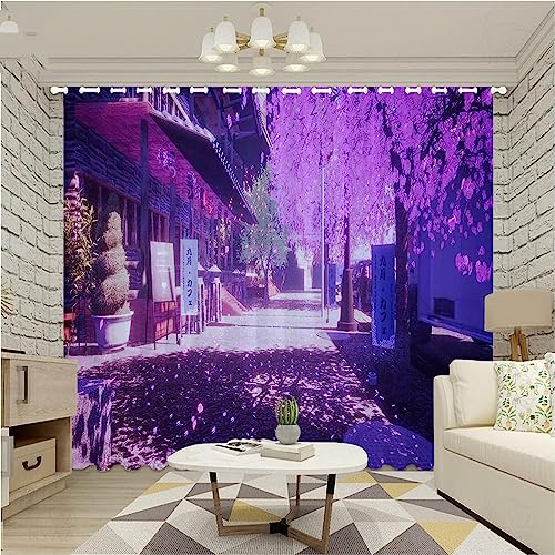 Flächenvorhang Set Kirschblütenblume Im Japanischen Stil Moderne Haushalt Schlafzimmer Balkon Wärmedämmung 3D-Druck Vorhang Panel Home Decor Vorhäng