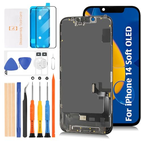 Olivechard Weicher OLED-14-LCD-Bildschirm, Ersatz für iPhone 14, 15,5 cm (6,1 Zoll), kein LCD, ähnliche Kerbe, 3D-Touch-LCD-Display, Touch-Digitizer-Bildschirm, Montage A2882, A2649, A2881, A2884,