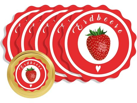 Apoidea – Marmeladen Etiketten selbstklebend 60 Stück/hochwertige Etiketten für Marmeladengläser/Aufkleber Marmeladengläser/Runde Etiketten selbstklebend Marmelade - Erdbeer