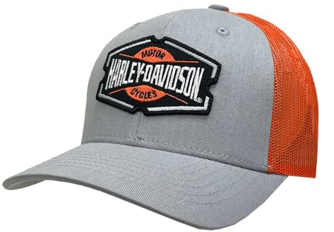 HARLEY-DAVIDSON Vital Herren Trucker-Mütze, verstellbar, Snapback-Mesh – Grau/Orange, Grau, Einheitsgröße