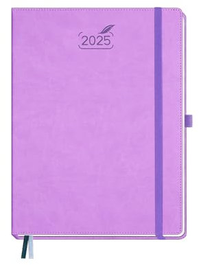 BEZEND Kalender 2025 Buchkalender ca.A4 28,5 x 21,5 cm | Terminplaner 2025 Wochenkalender 1 Woche 2 Seiten mit Monats-Register | Planer & Terminkalender A4 mit PU-Leder Hardcover - Lavendel