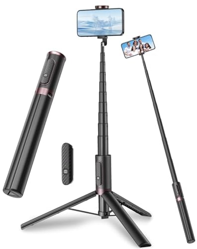 TONEOF 170cm Palo Selfie Tripode para Movil,Tripode Movil Extensible Rotacion Trípode Teléfono Flexible con Inalámbrico con Control Remoto Compatible con iPhone y Android Teléfono-Negro