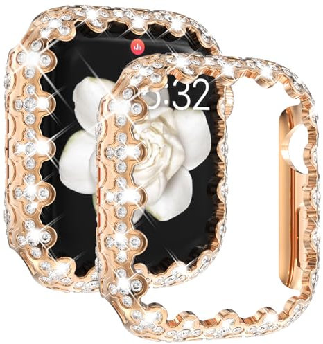 Fullife Custodia Bling compatibile con Apple Watch serie 9/8/7 da 41 mm senza pellicola protettiva per donne, custodia protettiva complessiva con diamanti per iWatch 41 mm, oro rosa