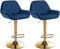 CLP Lot de 2 tabourets de Bar Braga en Velours Structure dorée I Réglable en Hauteur et pivotant à 360° I Chaise de Bar Moderne, Couleur:Bleu