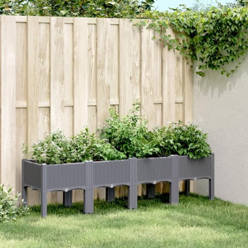 Iiaky Jardinière avec Pieds Gris 160x40x42 cm PP,Jardiniere sur Pieds,Bac avec Treillis,Jardiniere Terrasse