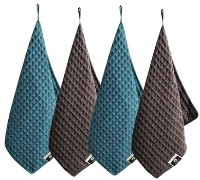 Bamyli 4 Pcs Barista Cloth, Microfibre Cleaning Cloth, Waffle Pattern Reusable Absorbent Cleaning Cloths with Lanyard For Cleaning Espresso Machine Steam Wand Coffee Bar Countertop, 30 x 30 cm