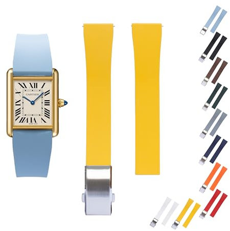 FKM Gummiband für Cartier Uhren, Schnellentriegelung, zuschneidbar, für Cartier Santos Uhren, mehrere Farben (18 mm, Gelb)