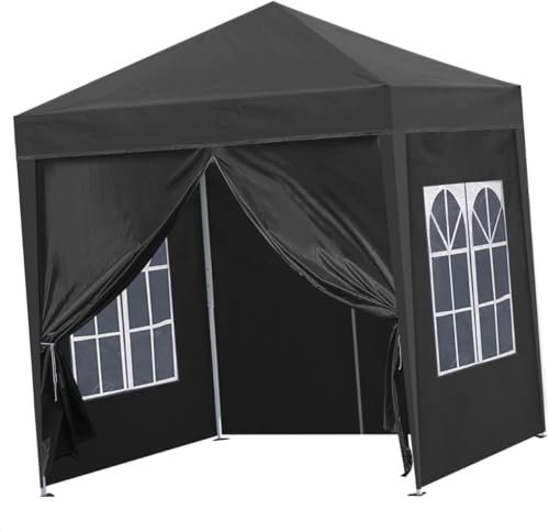 2x2m Gartenpavillon mit 4 abnehmbaren Seitenwänden, faltbares Pop-Up-Zelt, vollständig wasserdicht und UV-beständig, Tragetasche, Por-Pop-Up-Zelt, Schwarz, 3x3m