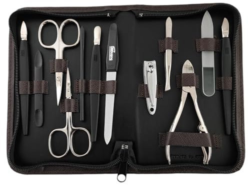 12teiliges Maniküre Set mit Leder-Etui Nagelpflege Solingen* (Braun)