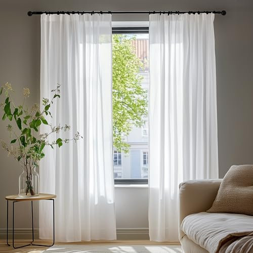 Deconovo Leinen Gardinen mit Kräuselband 2er Set H225x B140 cm Weiß Stores Vorhänge für Schienensystem Sheer Curtains